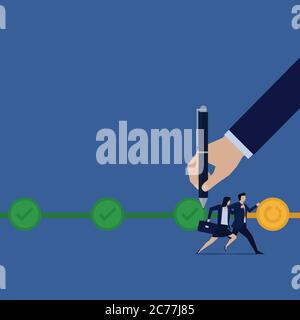 Business flat vector concept businessman and woman run to next step to complete the tasks metaphor of progress. Stock Vector