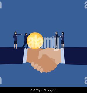 Business flat vector concept handshake and manager send money to other metaphor of profit sharing. Stock Vector