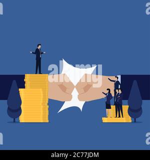 Business flat vector concept team protest to manager for money metaphor of profit sharing. Stock Vector