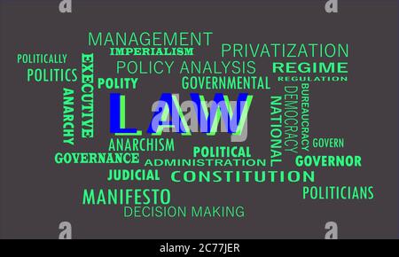 Law a political terminology presented with politics word cloud vector abstract. Stock Vector