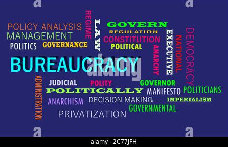 Bureaucracy a political terminology presented with politics word cloud vector abstract. Stock Vector