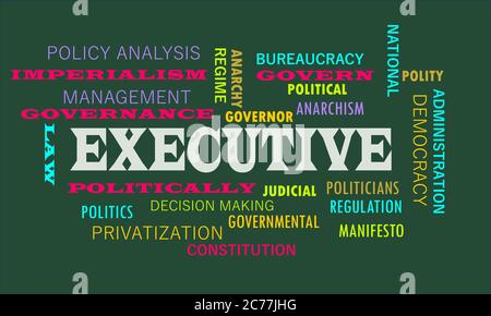 Executive a political terminology presented with politics word cloud vector abstract. Stock Vector
