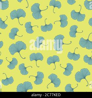 Seamless pattern with ginkgo leaves. Vector plant texture. Stock Vector