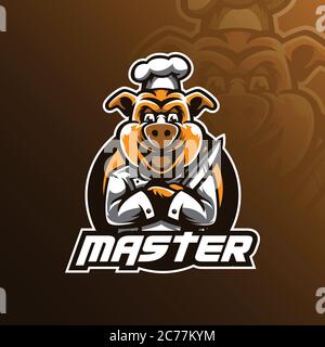 chef vector logo design mascot with modern illustration concept style for badge, emblem and t shirt printing. hog chef illustration. Stock Vector