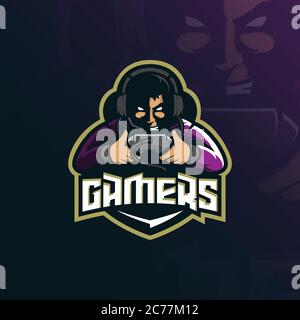 gamer mascot logo design vector with modern illustration concept style for badge, emblem and t shirt printing. gamer illustration for sport team. Stock Vector