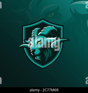 goat vector logo design mascot with modern illustration concept style for badge, emblem and t shirt printing. angry goat illustration with badge. Stock Vector