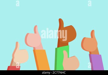 Vector flat illustration of human hands different nationalities showing  Like Stock Vector