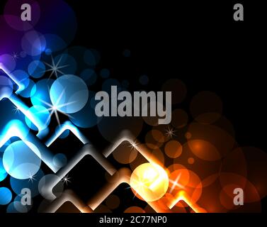 Abstract background with circles, sparks, rhombus on a dark background. Template for presentations and your design Stock Vector