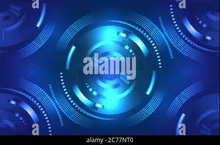 Seamless blue technology texture with round concentric circles. Display. Vector font for your creativity Stock Vector