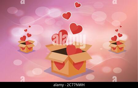 collection of hearts in a box on valentine background Stock Vector