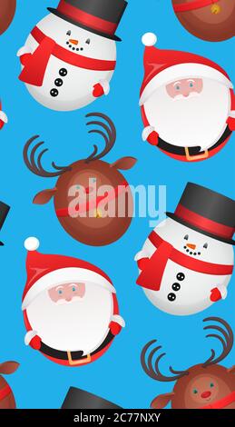 Festive seamless texture with toys reindeer, Santa Claus, snowman. Vector background for your creativity Stock Vector
