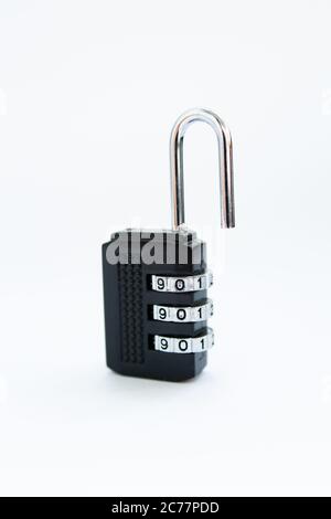 black combination lock for a suitcase on white Stock Photo