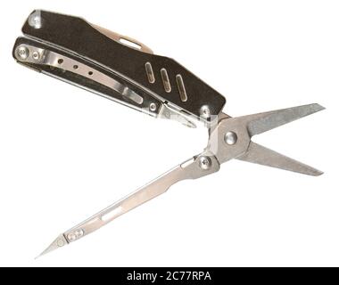 Pocket knife multitool on a white isolate Stock Photo