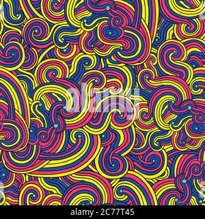 Colorful seamless pattern with curly doodle lines. Vector illustration Stock Vector