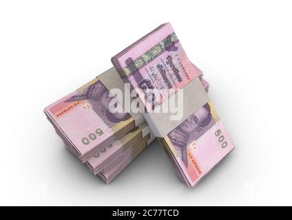 A stack of bundled Thailand baht banknotes on an isolated background - 3D render Stock Photo