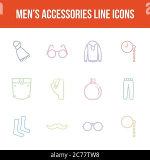 Unique men's accessories vector line icon set Stock Vector