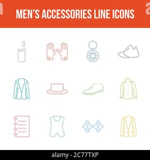 Unique men's accessories vector line icon set Stock Vector