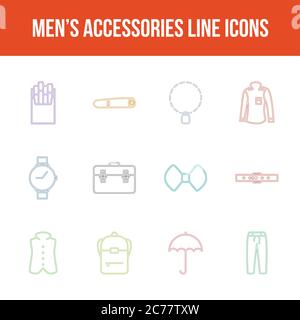 Unique men's accessories vector line icon set Stock Vector