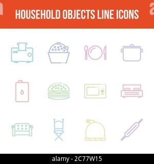 Unique household objects vector line icon set Stock Vector