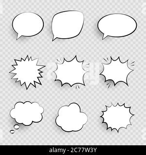 Retro empty comic  pop art speech bubbles set in Vintage design  with black halftone shadows. Vector Illustration Stock Vector