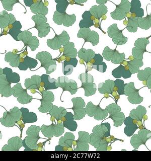 Seamless pattern with ginkgo leaves. Vector plant texture. Stock Vector