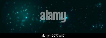 Magic green Christmas wide banner with lights. Abstract shyning background. Vector illustration Stock Vector