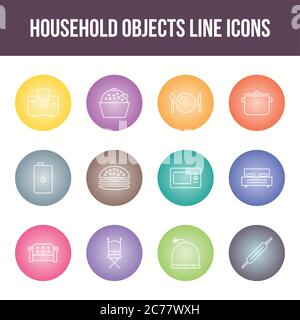 Unique household objects vector line icon set Stock Vector