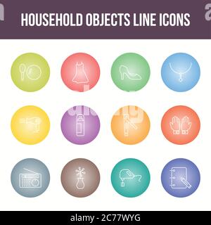 Unique household objects vector line icon set Stock Vector