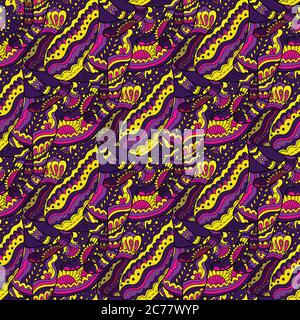 Seamless pattern with floral psychedelic floral and plant elements. Vector illustration.  Stock Vector