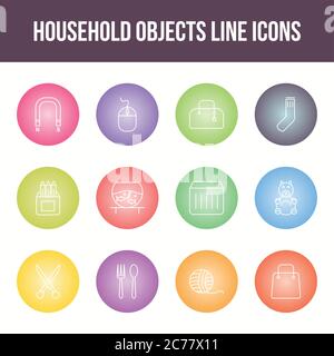 Unique household objects vector line icon set Stock Vector