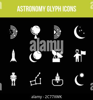 Unique astronomy vector glyph icon set Stock Vector
