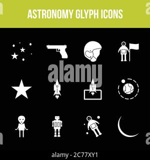 Unique astronomy vector glyph icon set Stock Vector