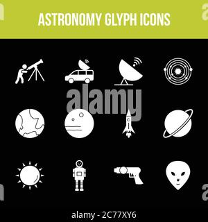 Unique astronomy vector glyph icon set Stock Vector
