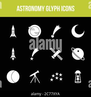 Unique astronomy vector glyph icon set Stock Vector