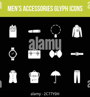 Unique men's accessories vector glyph icon set Stock Vector