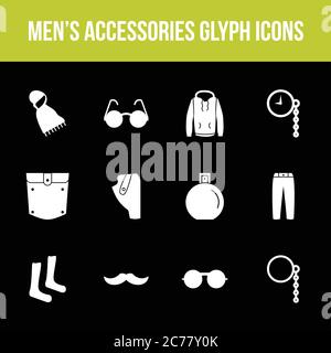 Unique men's accessories vector glyph icon set Stock Vector