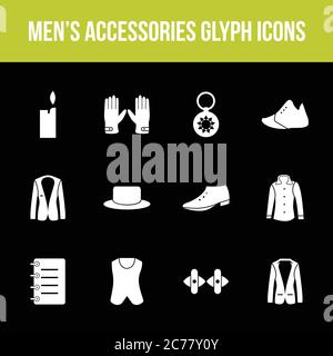 Unique men's accessories vector glyph icon set Stock Vector
