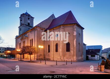 Pezinok city with church in main square, Slovakia Stock Photo