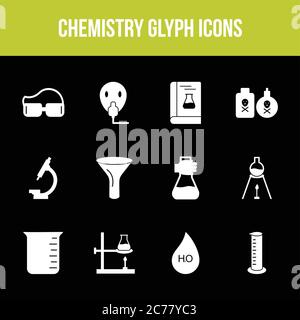 Unique chemistry vector glyph icon set Stock Vector