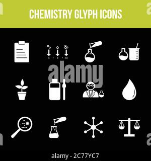 Unique chemistry vector glyph icon set Stock Vector