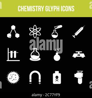 Unique chemistry vector glyph icon set Stock Vector