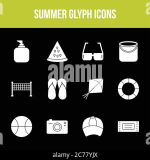 Unique summer vector glyph icon set Stock Vector
