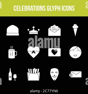 Unique celebration vector glyph icon set Stock Vector