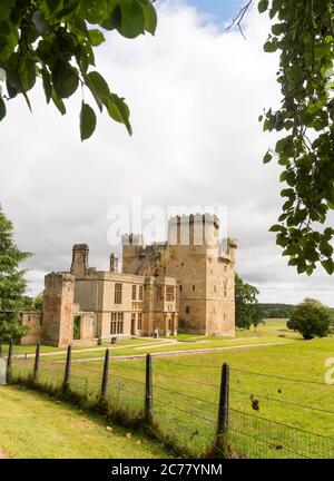 Belsay 14th century Tower House or castle with attached 17th century old hall, Northumberland, England, UK Stock Photo