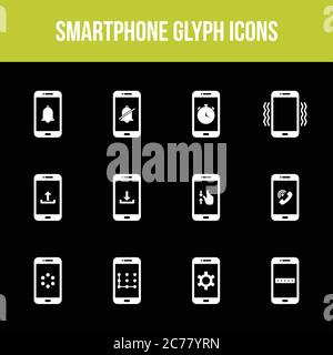 Unique smartphone vector glyph icon set Stock Vector