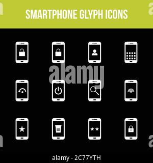 Unique smartphone vector glyph icon set Stock Vector