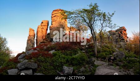 Rocks in mountain landscape at sunset panorama in Slovakia, Vtacnik Stock Photo