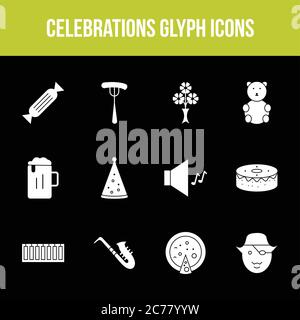 Unique celebration vector glyph icon set Stock Vector