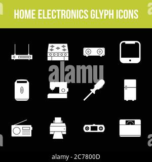 Unique home electronics vector glyph icon set Stock Vector