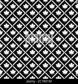 Seamless geometric patterns with with maple leafs in rhombus grid Stock Vector